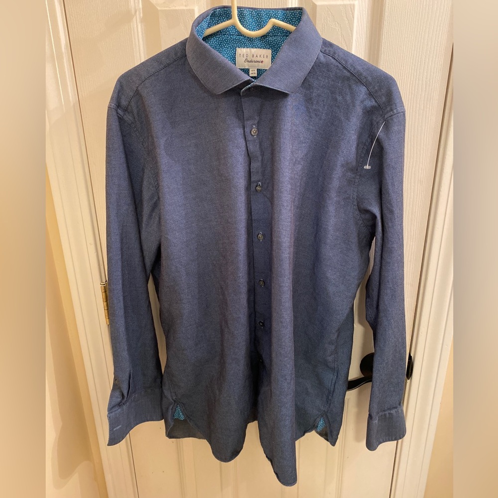 Ted Baker Endurance Men's Flip Cuff Dress Shirt Blue 17.5 34/35